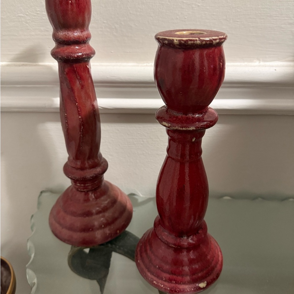 Elegant Red Wooden Candle Holders